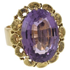 Bague d'époque rétro en or jaune 14 carats avec améthyste