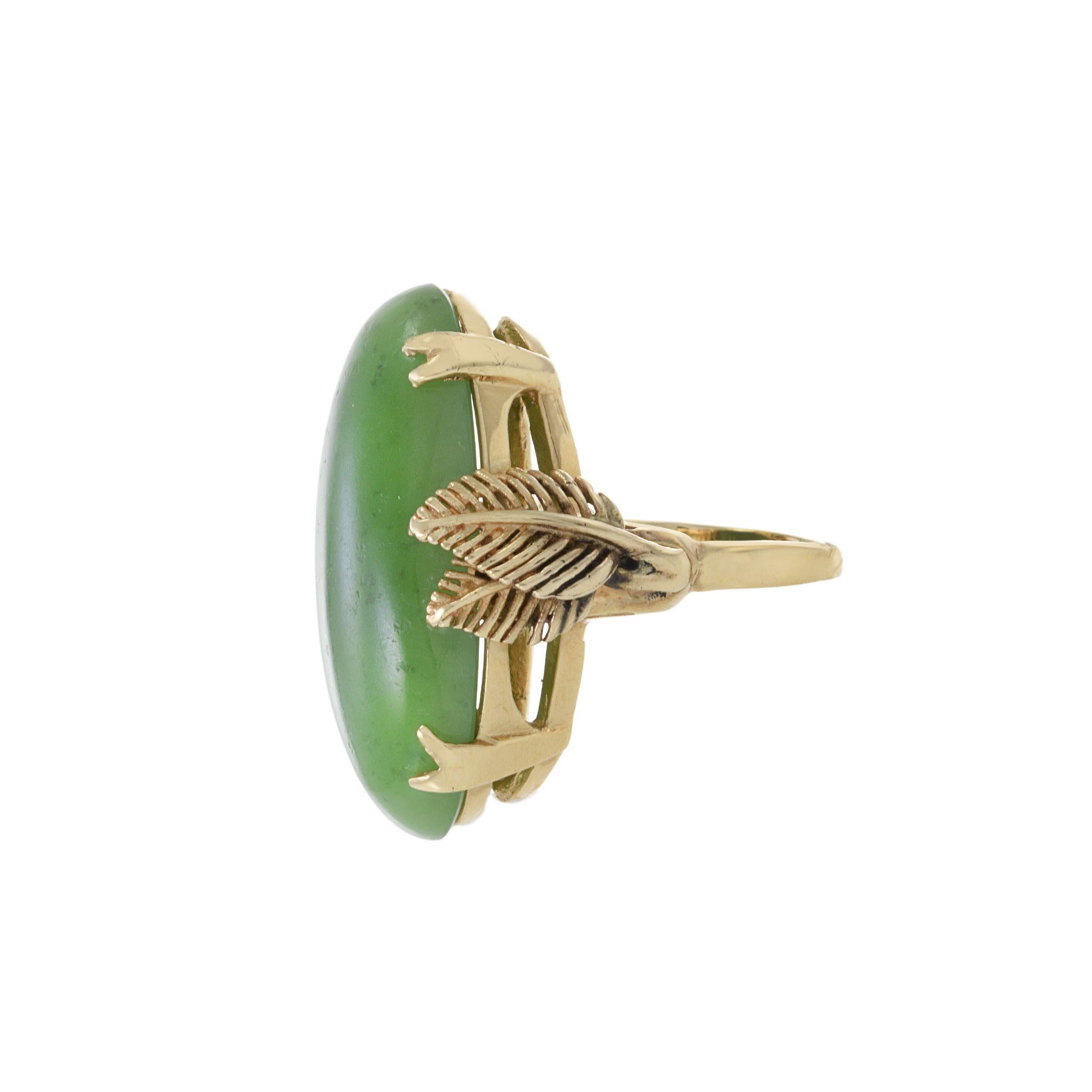 Oval Cut Estate Retro Era 18KT Yellow Gold Genuine Opal Jade Ring For Sale