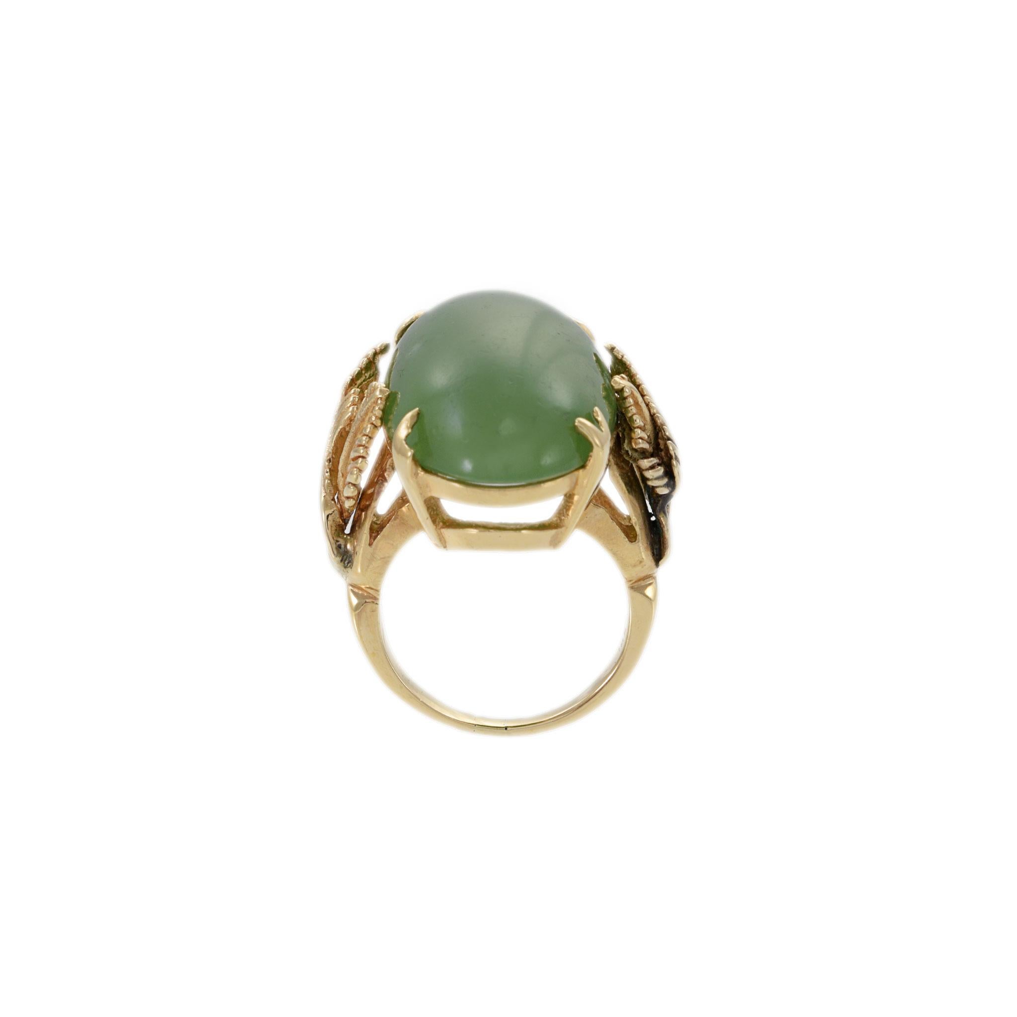 Women's or Men's Estate Retro Era 18KT Yellow Gold Genuine Opal Jade Ring For Sale