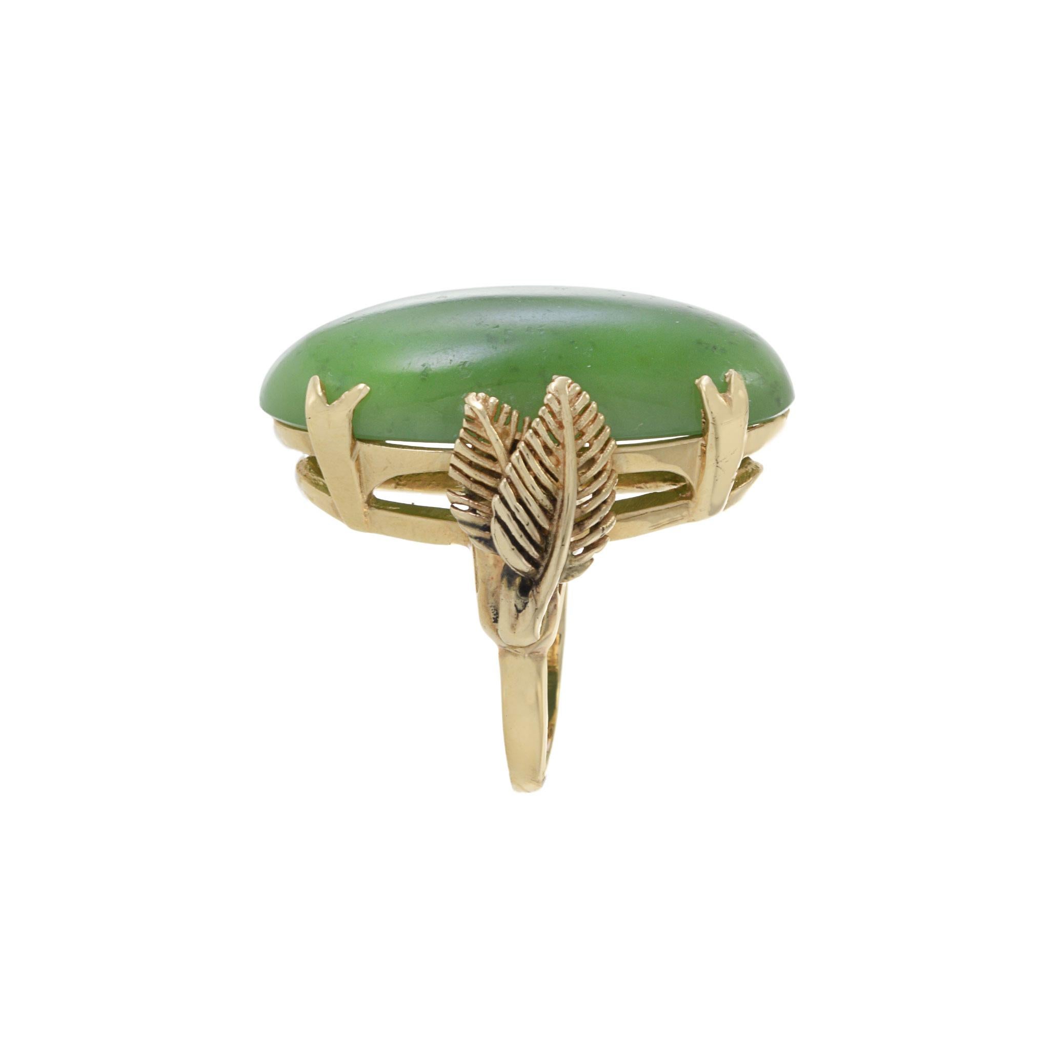 Estate Retro Era 18KT Yellow Gold Genuine Opal Jade Ring For Sale 1