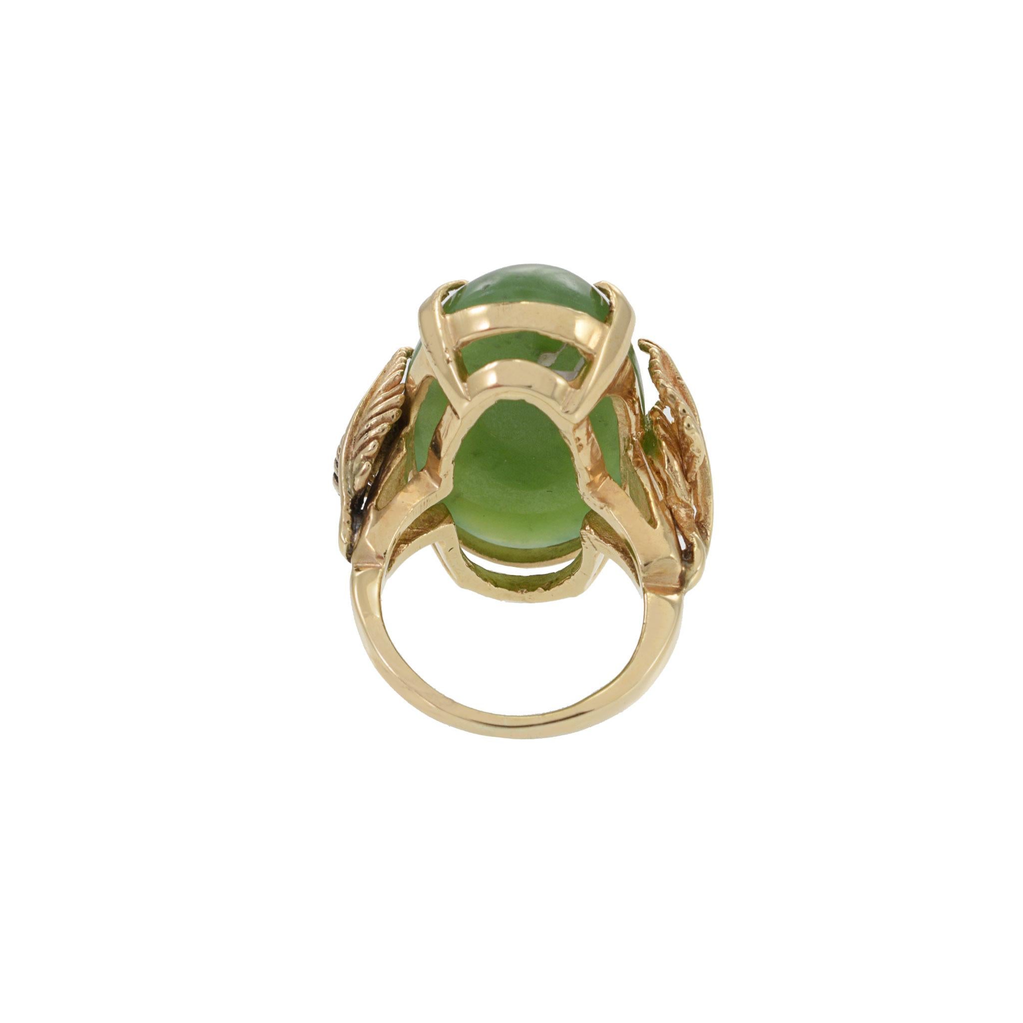 Estate Retro Era 18KT Yellow Gold Genuine Opal Jade Ring For Sale 2