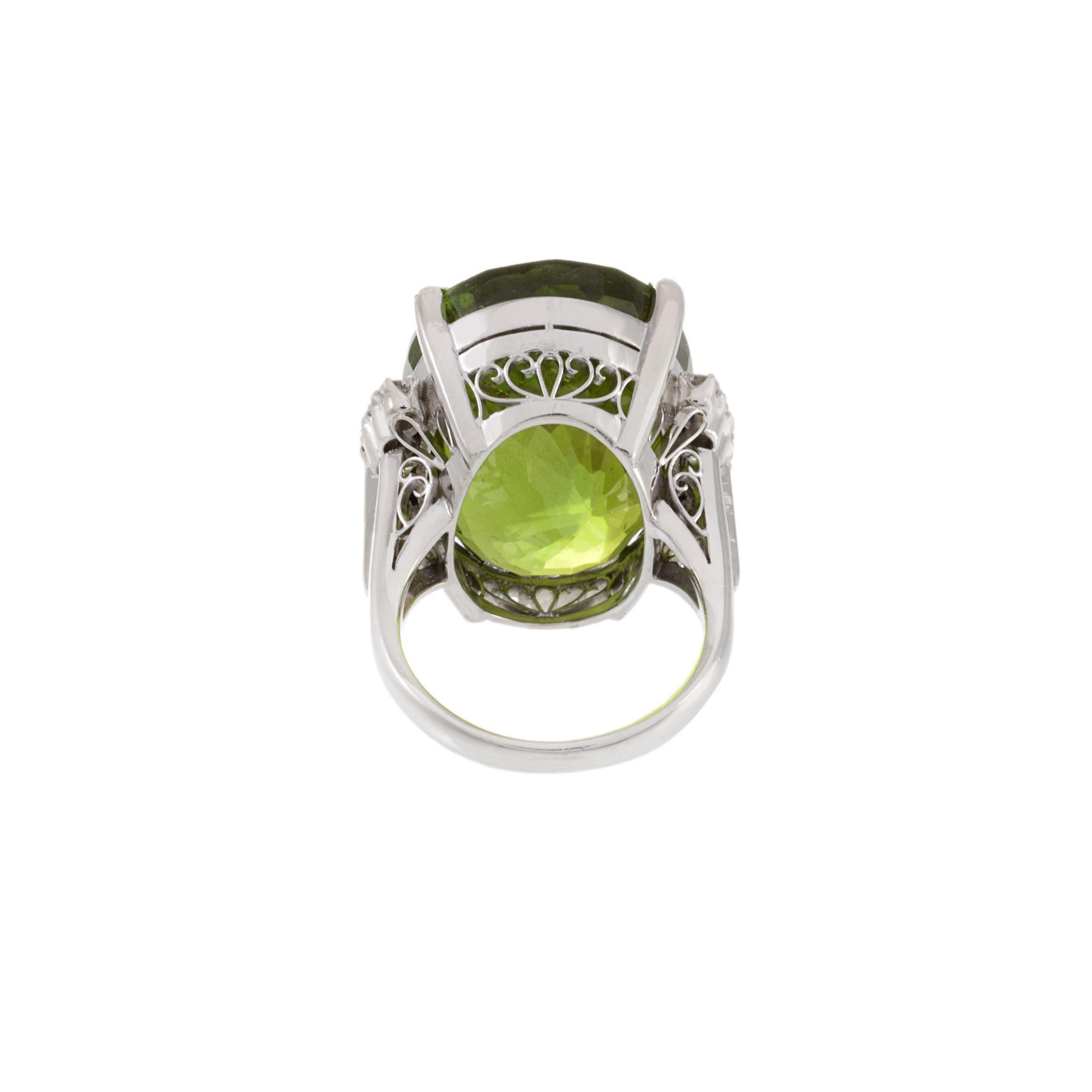 Estate Retro Era Platinum Peridot And Diamond Ring For Sale 4