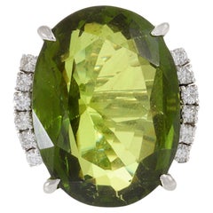 Estate Retro Era Platinum Peridot And Diamond Ring