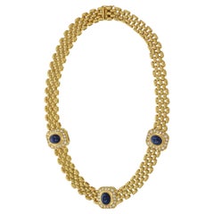 Estate Retro Italian 18KT Yellow Gold Diamond and Sapphire Link Necklace Estate Retro Italian 18KT Yellow Gold Diamond and Sapphire Link Necklace