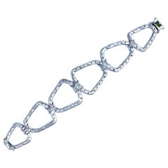 Estate Retro Mid Century Diamond 18 Karat White Gold Chain Link Bracelet