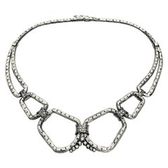 Estate Retro Mid Century Diamond 18 Karat White Gold Chain Link Necklace