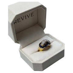 Estate Retro Natural Iolite & Diamond Ring 18k Yellow Gold Size 6.5