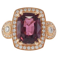 Anello aureola con granato rodolite e diamanti - Oro rosa 14KT