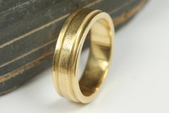 Estate Ridged 6mm Wedding Band with Textured Finish in 18K Yellow Gold