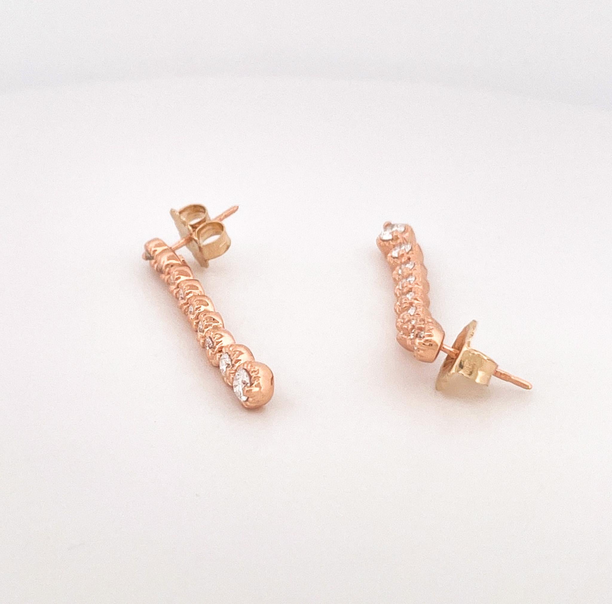 Estate Roberto Coin Cento Florentine 18k Rose Gold Diamond Drop Earrings In Excellent Condition For Sale In Dallas, TX