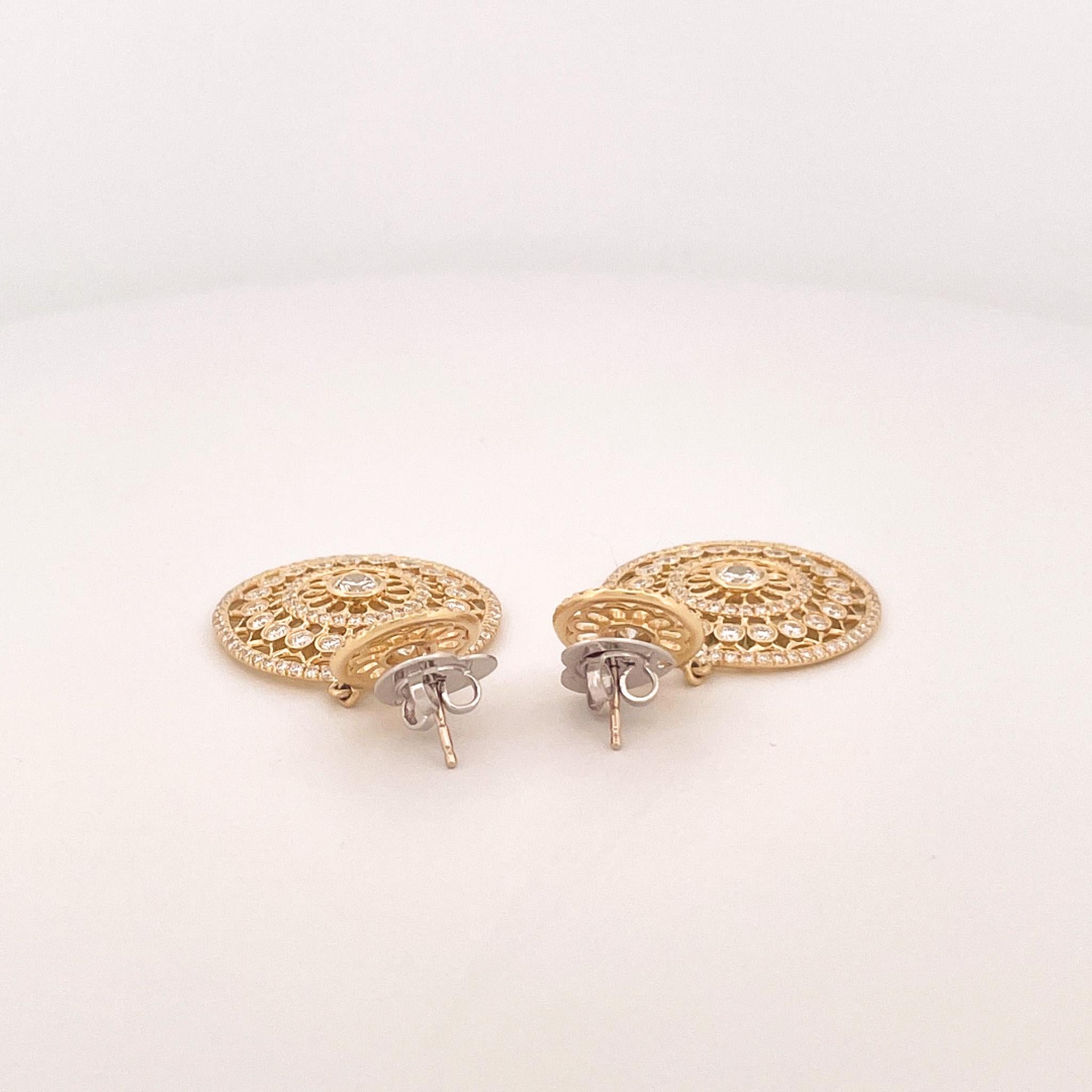 Nachlass Roberto Coin Cento Rosette 18k Gelbgold Diamant-Tropfen-Ohrringe Damen im Angebot