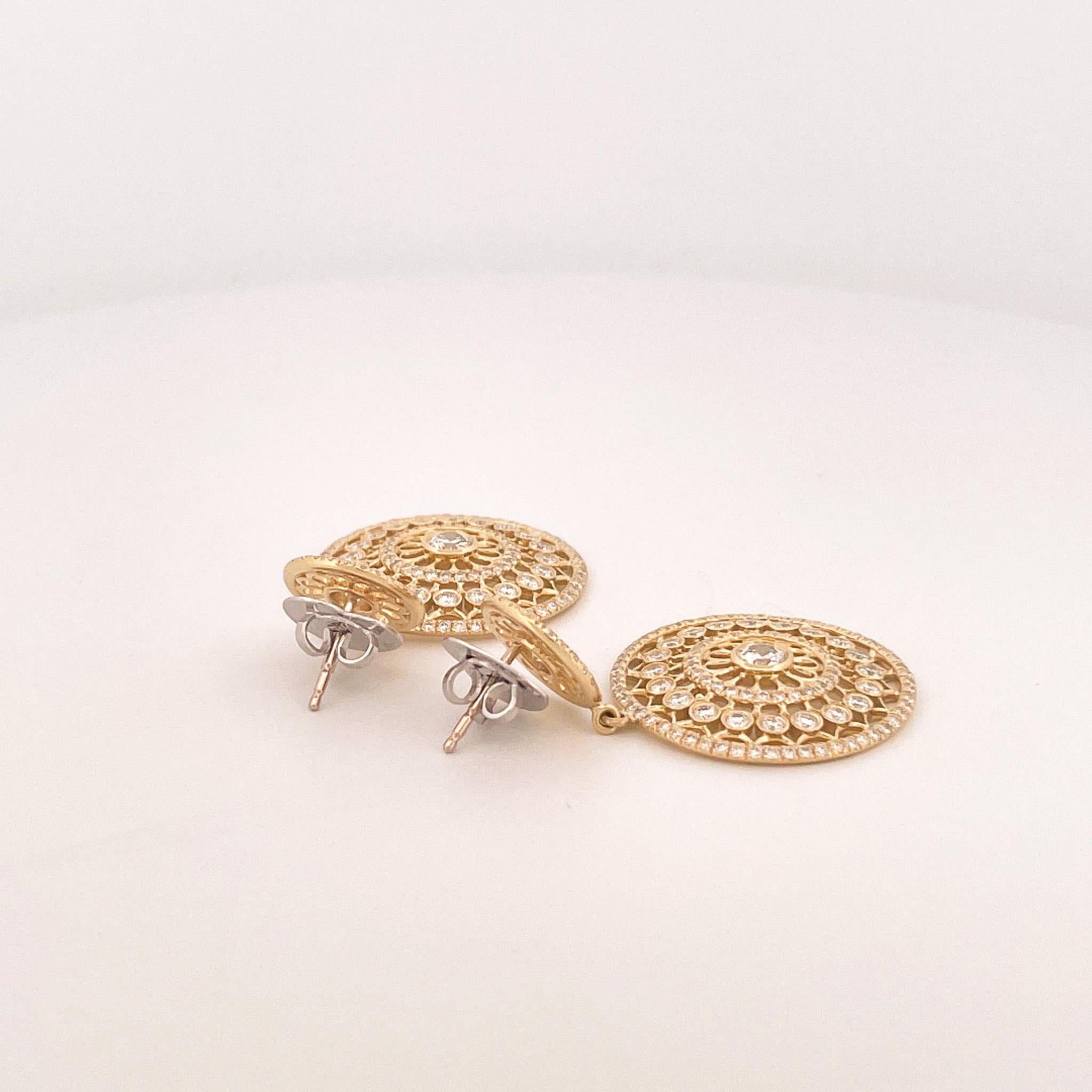 Nachlass Roberto Coin Cento Rosette 18k Gelbgold Diamant-Tropfen-Ohrringe im Angebot 1