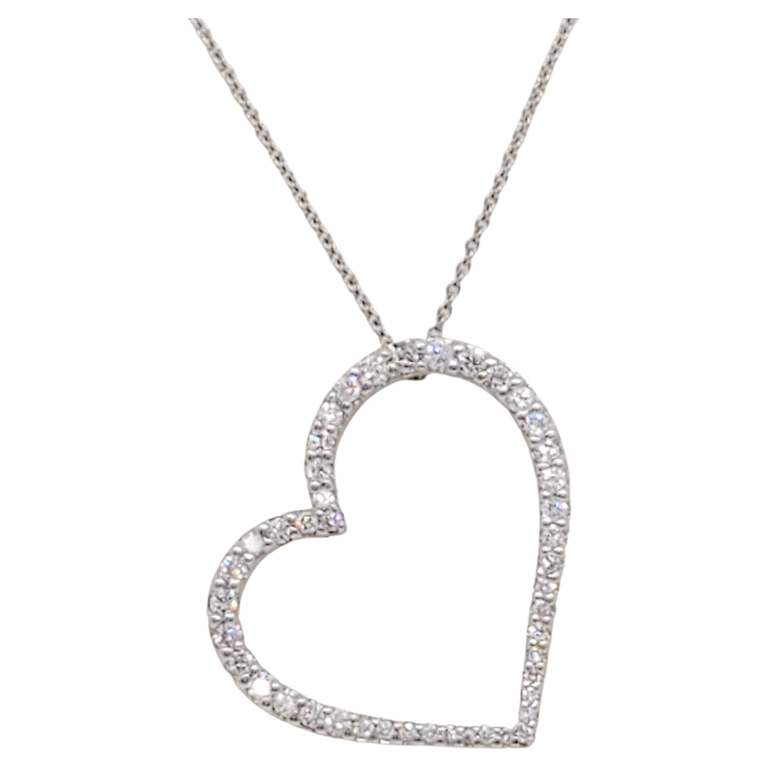 Estate Roberto Coin Heart Shape Diamond Pendant Necklace in 18k White Gold
