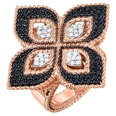 Estate Roberto Coin Venetian Princess 18k Rose Gold Black & White Diamond Ring