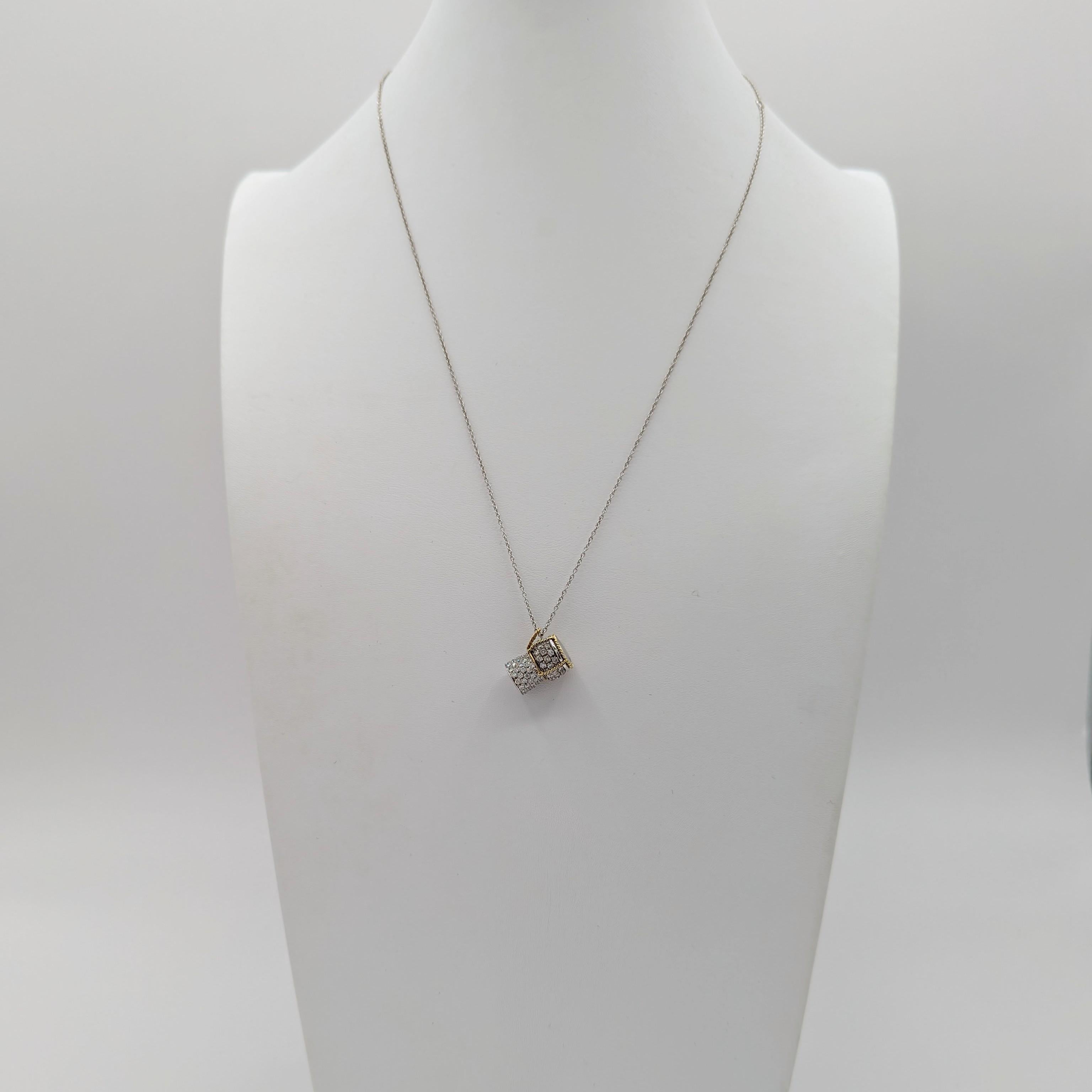 Round Cut Estate Roberto Coin White Diamond Pendant Necklace in 18K 2 Tone  Gold For Sale