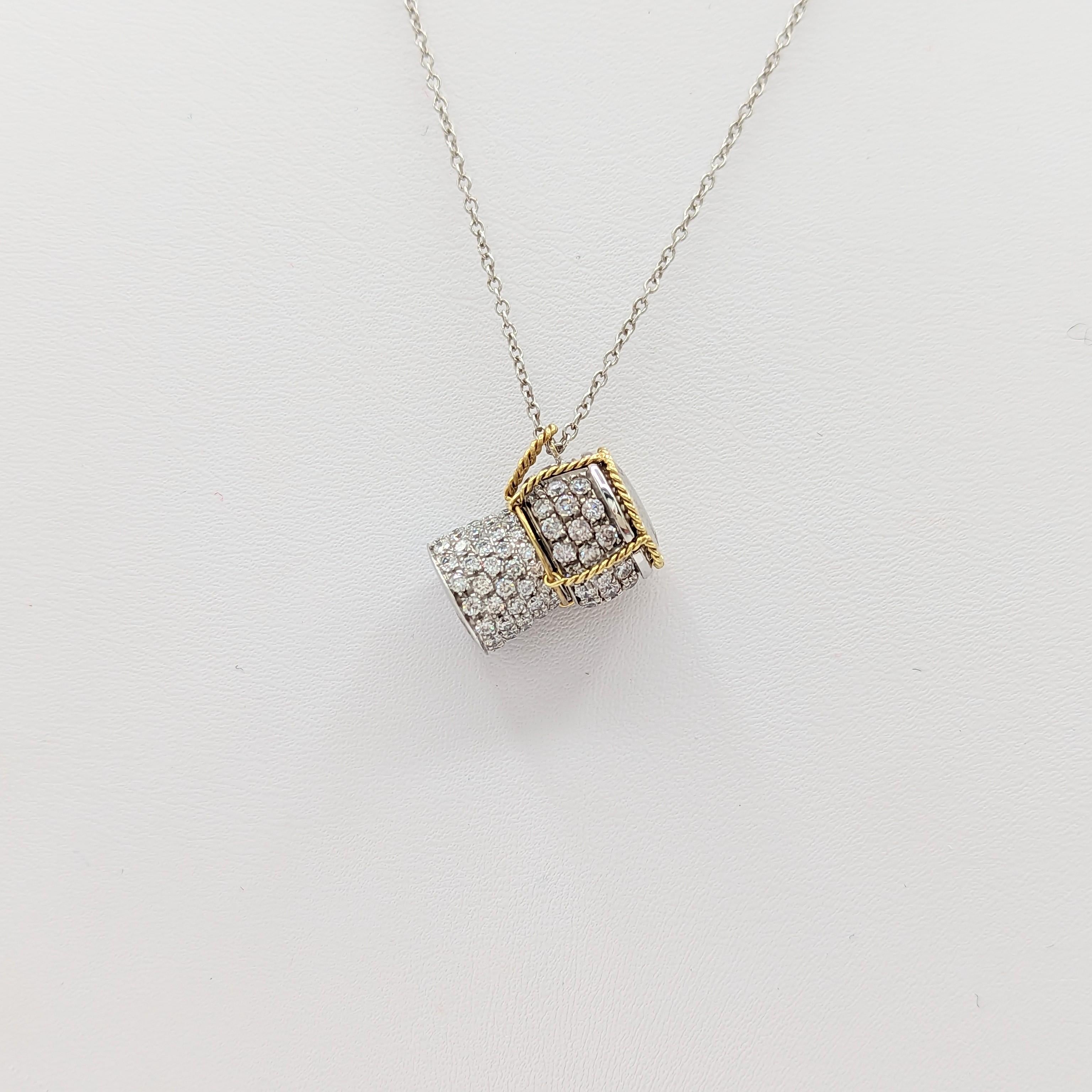 Women's or Men's Estate Roberto Coin White Diamond Pendant Necklace in 18K 2 Tone  Gold For Sale