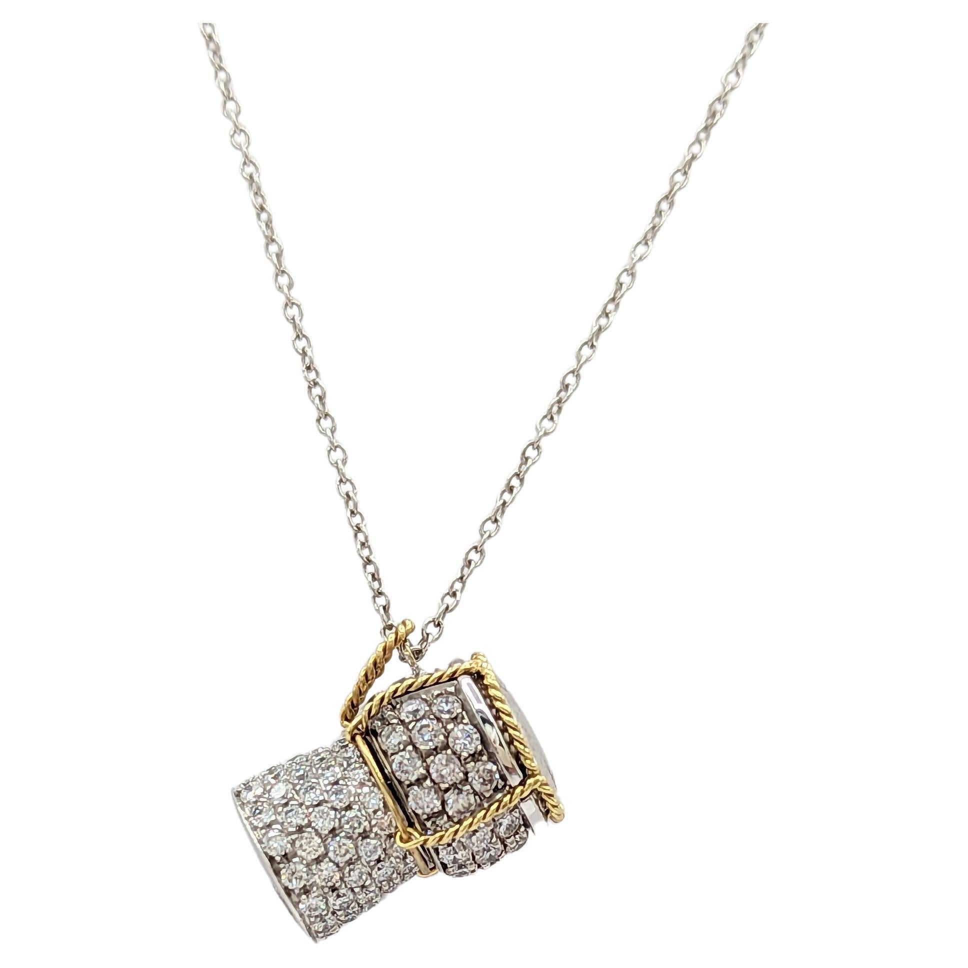 Estate Roberto Coin White Diamond Pendant Necklace in 18K 2 Tone  Gold For Sale