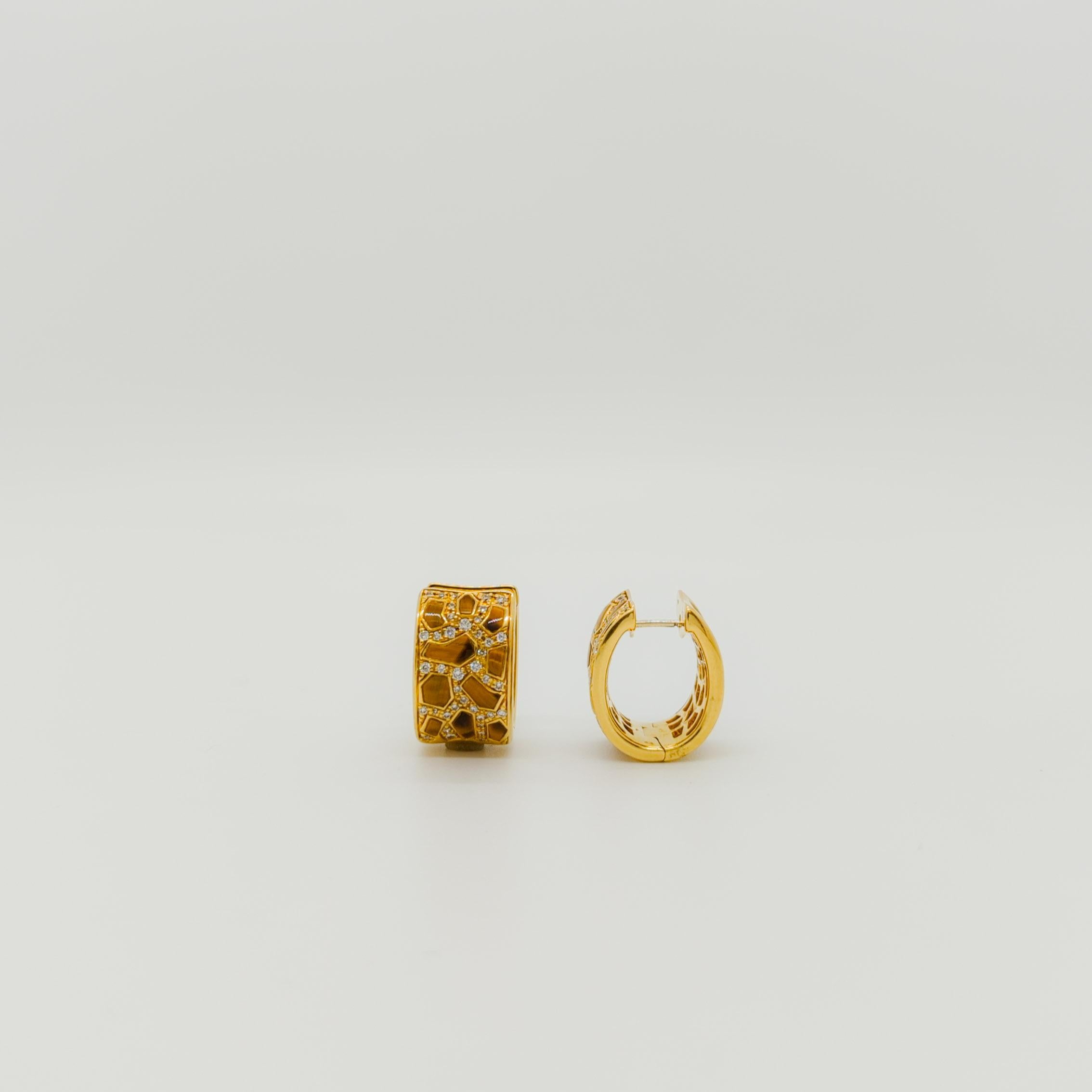 Women's or Men's Estate Roberto Coin White Round Diamond Hoop Earrings in 18k Yellow Gold