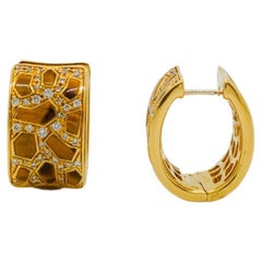 Estate Roberto Coin White Round Diamond Hoop Earrings in 18k Yellow Gold