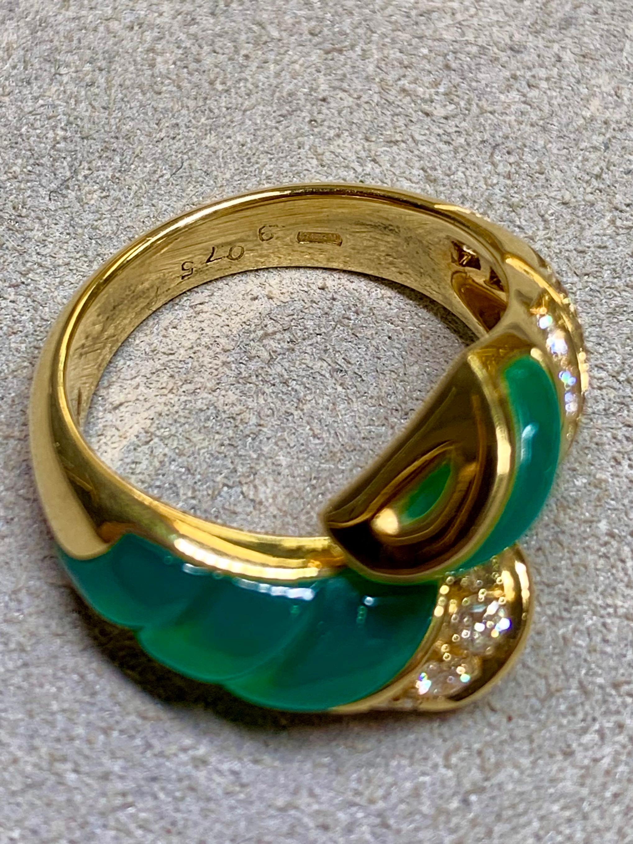 Nachlass Roberto Legnazzi 18K geschnitzt Grüner Chalcedon Diamant Bypass Cocktail Ring im Angebot 2