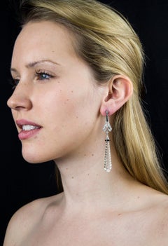 Rock Crystal 1 Carat Diamond Onyx Platinum Pendant Earrings Estate Fine Jewelry