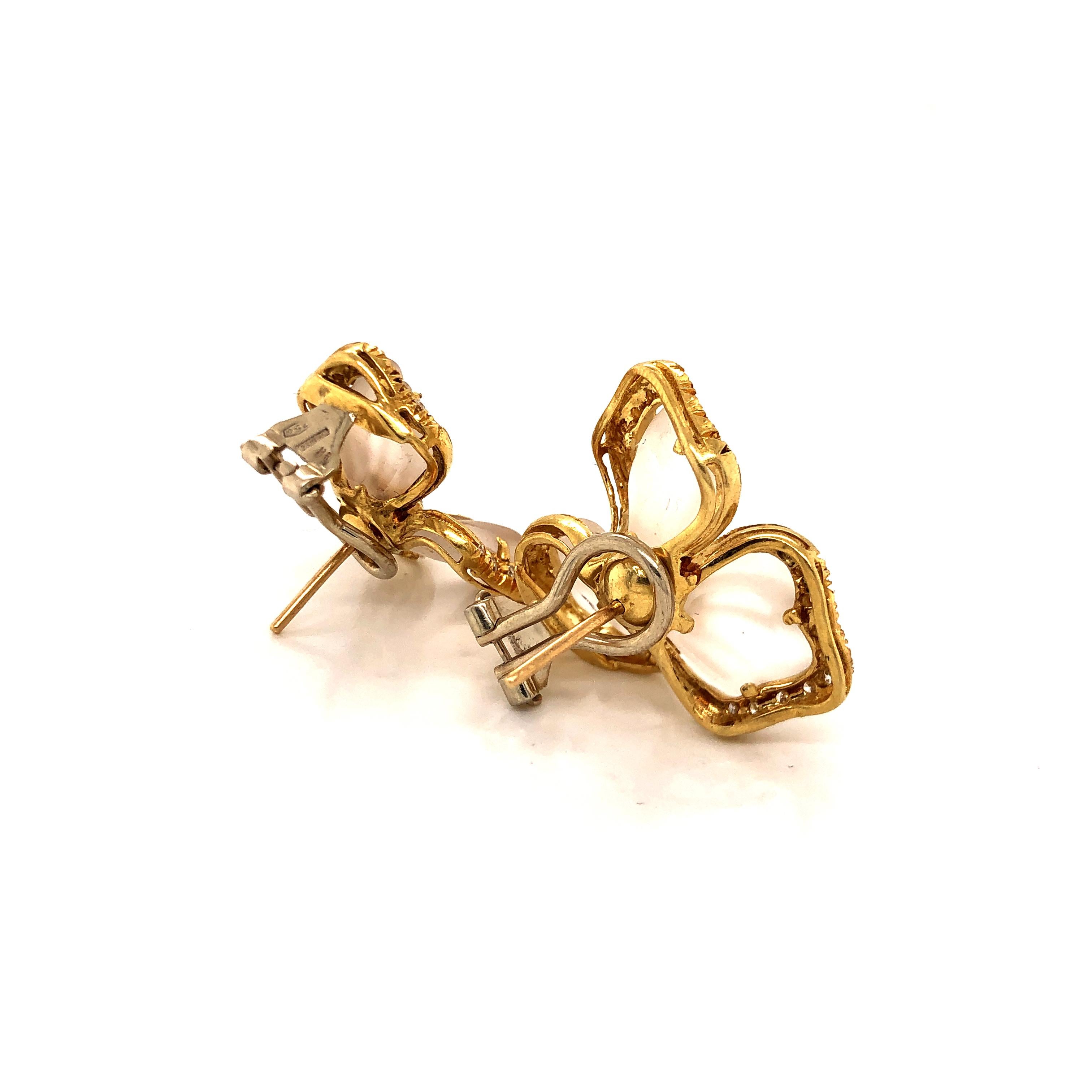Women's Estate Rock Crystal Quartz and Diamond Floral Ring and Earring Set 18 Karat Gold