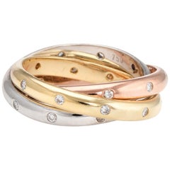 Estate Rolling Ring 3 Diamond Bands 18 Karat Tri Gold Vintage Fine Jewelry
