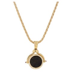 Estate Roman Diamond Pave Bezel Set Bronze Coin Pendant Yellow Gold