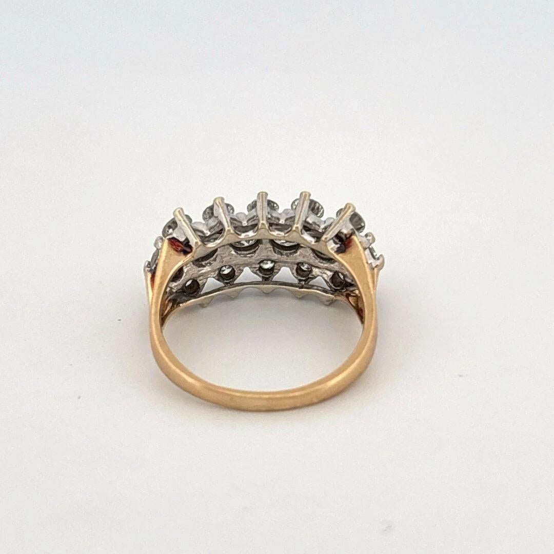Round Cut Estate Round 4.45 Grams Natural H-I 1.60CTW SI Diamond Three Row Ring Size  7.25 For Sale