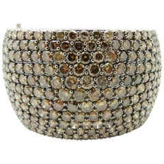 Estate Round Brown Diamond Pave 18 Karat White Gold Bangle Bracelet