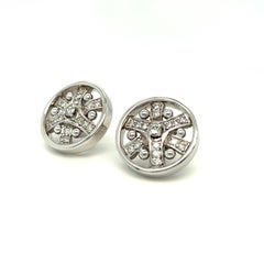 Estate Round Disc Stud Earrings 14K White Gold