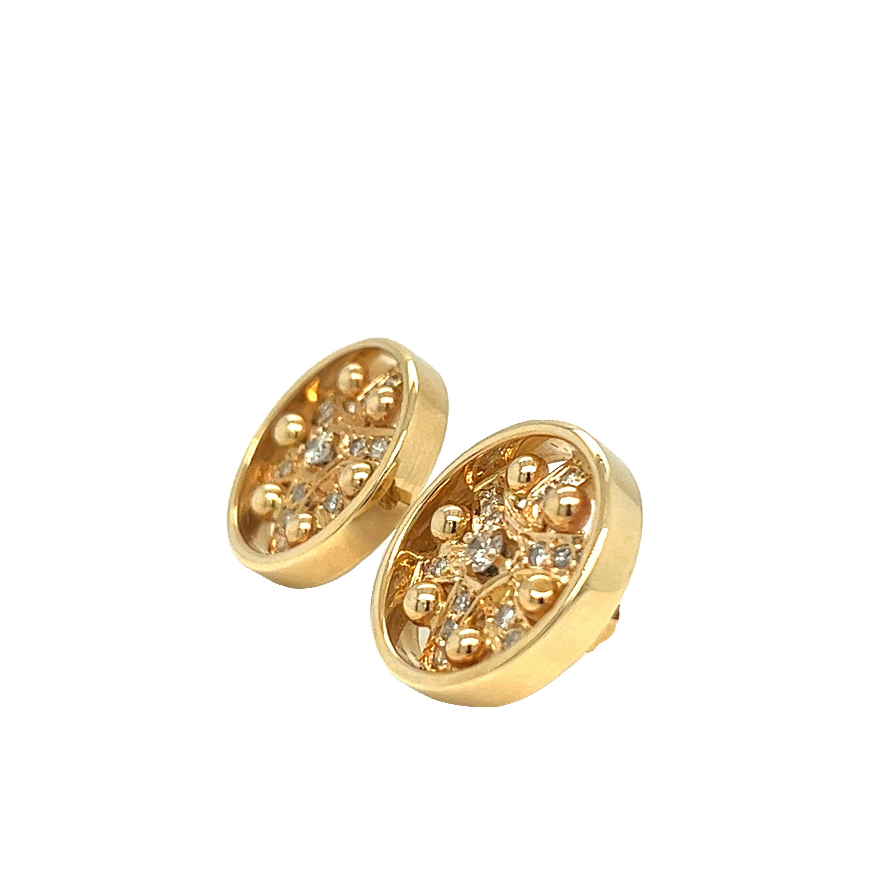 Round Cut Estate Round Disc Stud Earrings 14K Yellow Gold For Sale