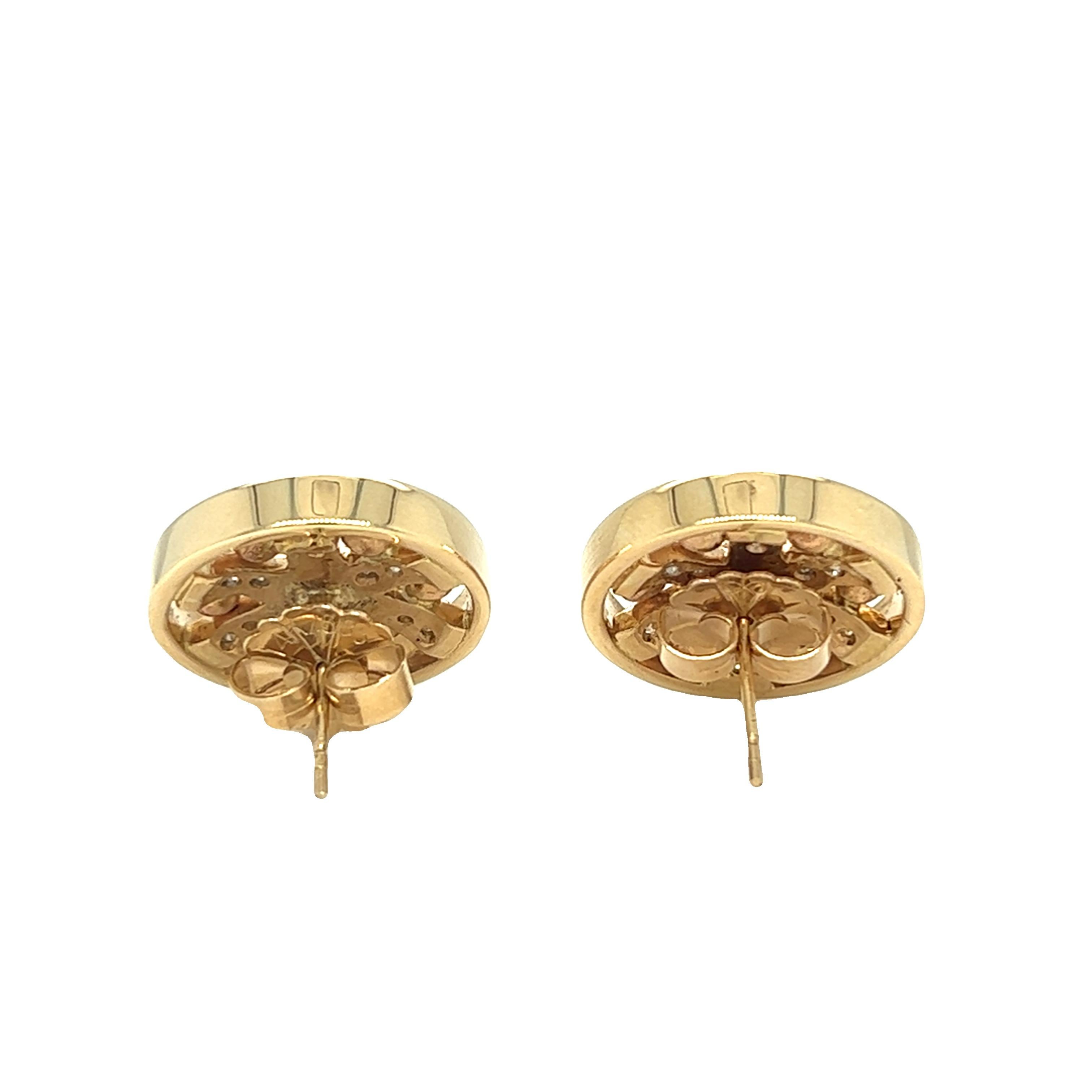 Estate Round Disc Stud Earrings 14K Yellow Gold In Excellent Condition For Sale In beverly hills, CA