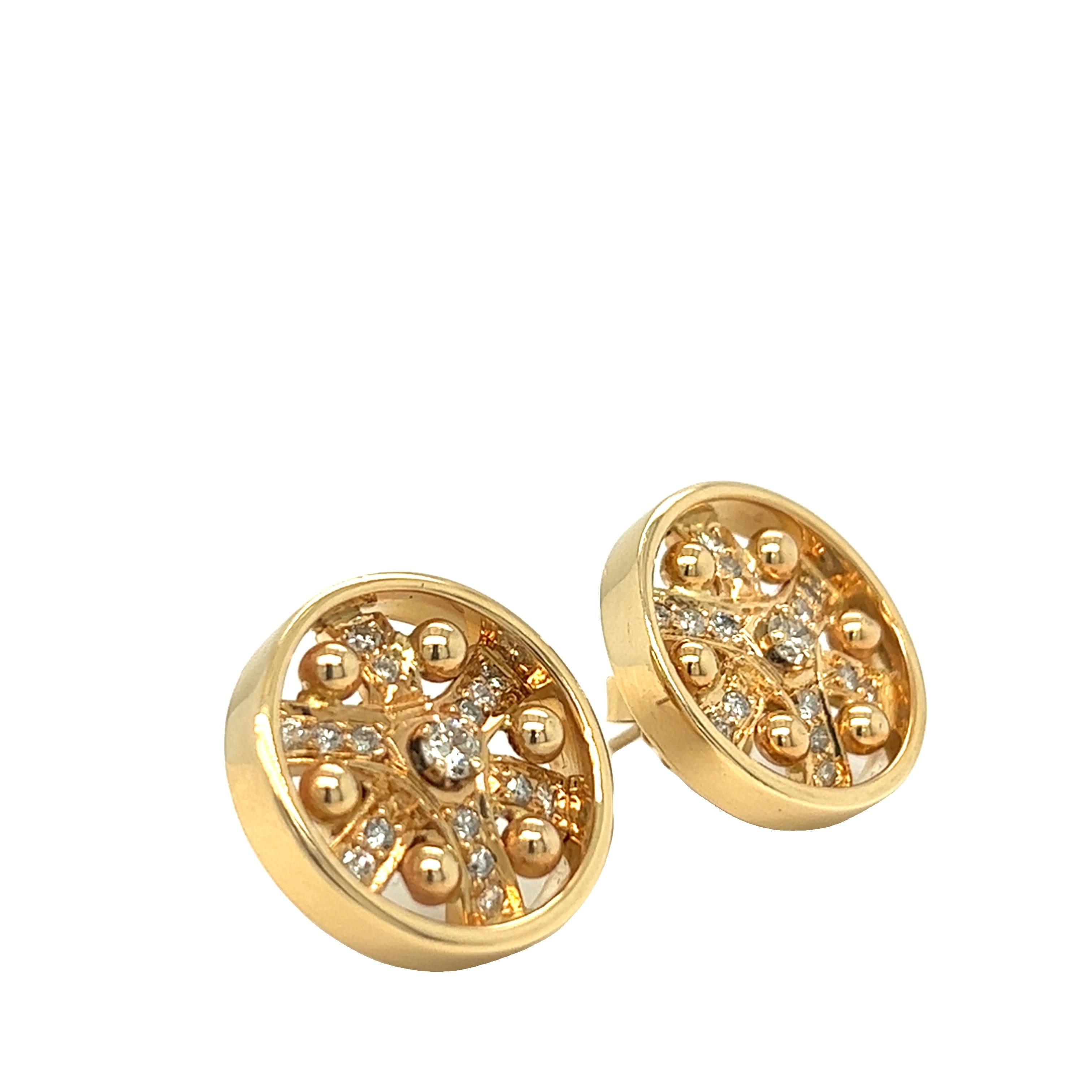 Women's Estate Round Disc Stud Earrings 14K Yellow Gold For Sale