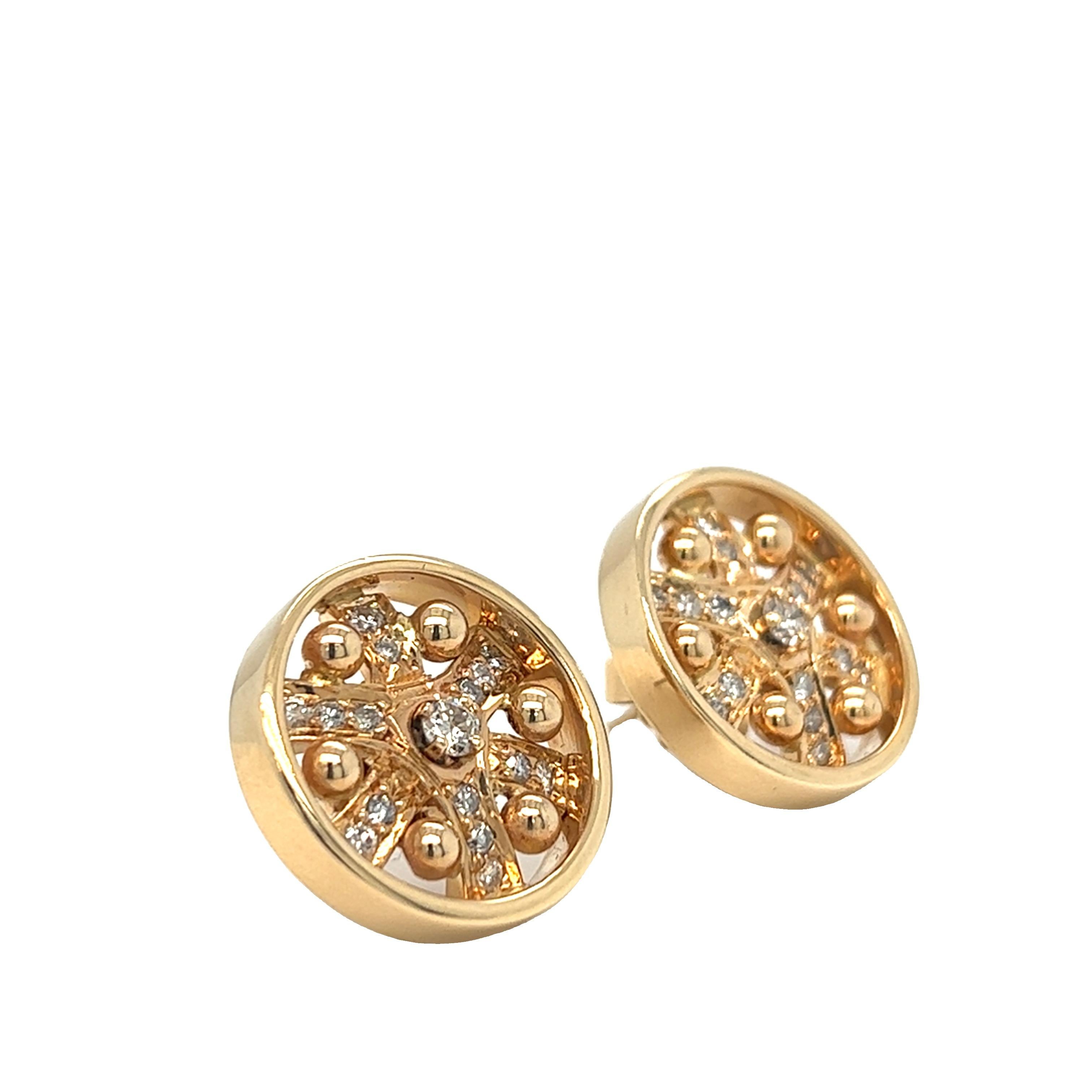 Estate Round Disc Stud Earrings 14K Yellow Gold For Sale 1