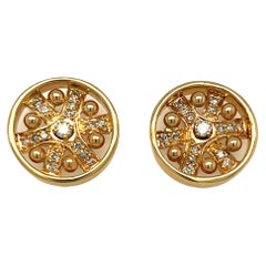 Estate Round Disc Stud Earrings 14K Yellow Gold
