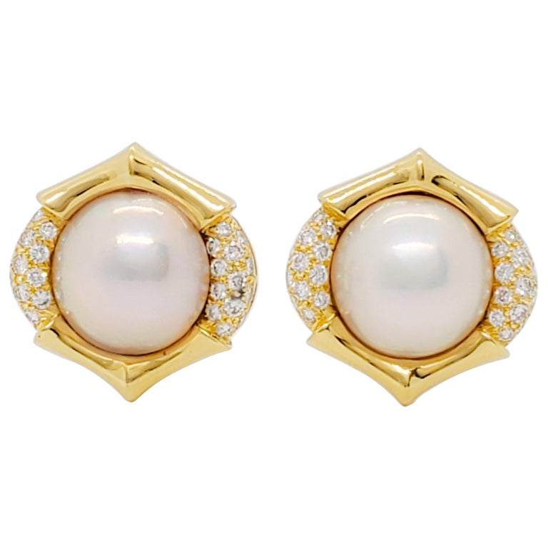 Mabe Pearl Earrings 15mmUP Cream color 18K 