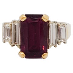 Estate Rubellite and White Diamond Cocktail Ring in 18k Yellow Gold