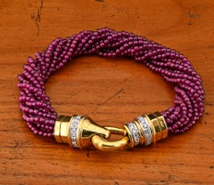 Estate Rubellite/Red Tourmaline Diamond 18 KT Unique Bracelet