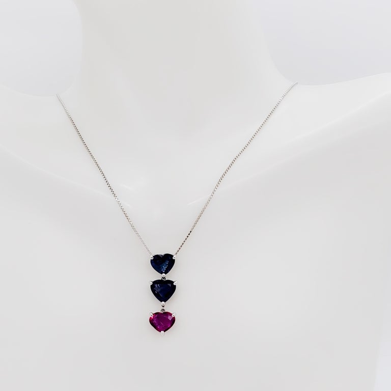 Estate Ruby and Blue Sapphire Dangle Pendant Necklace in Platinum For ...