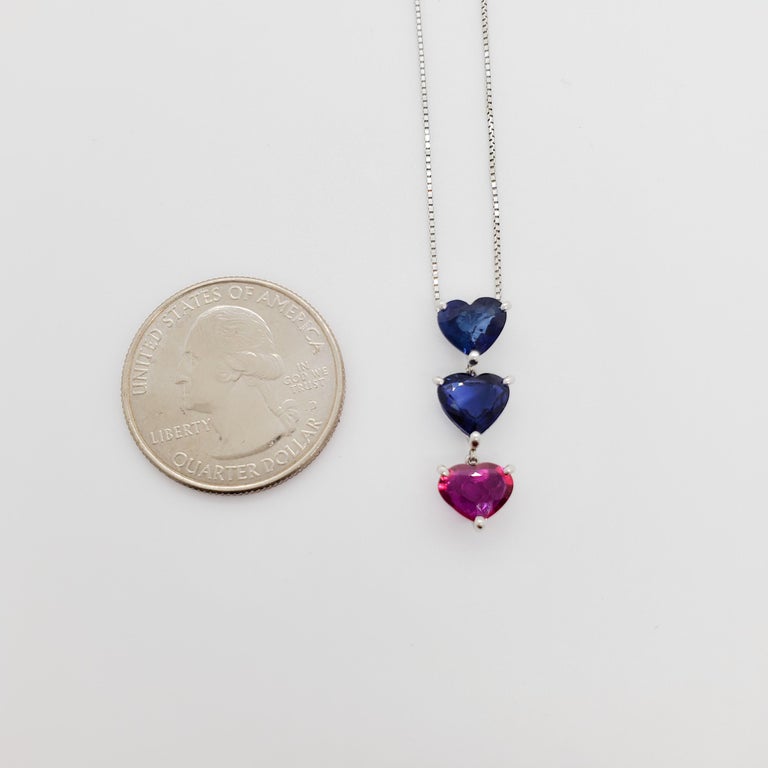 Estate Ruby and Blue Sapphire Dangle Pendant Necklace in Platinum For ...