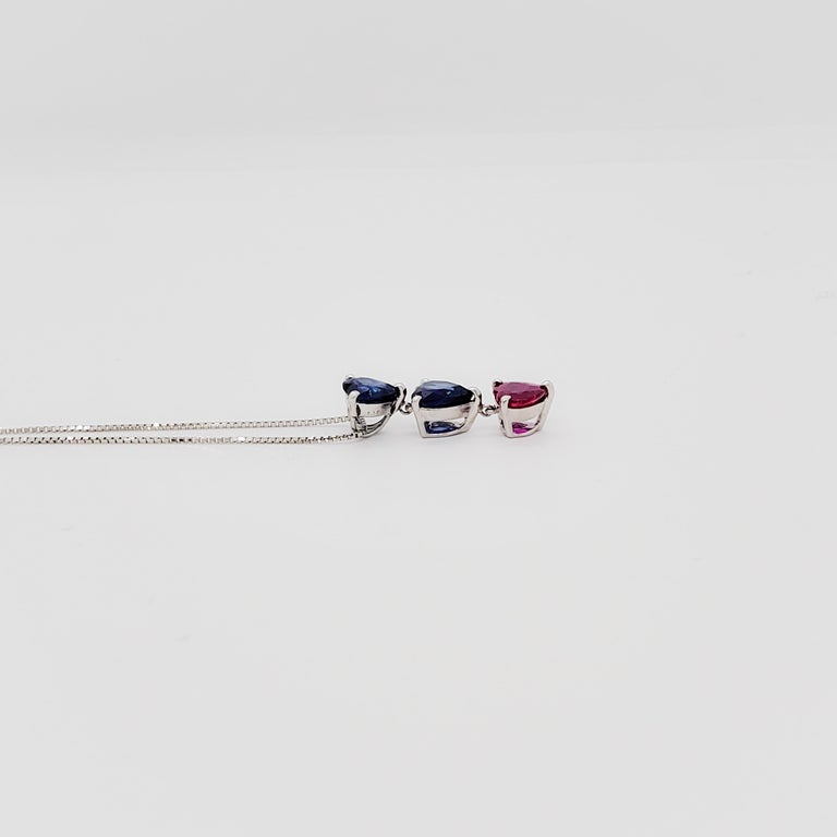 Estate Ruby and Blue Sapphire Dangle Pendant Necklace in Platinum For ...