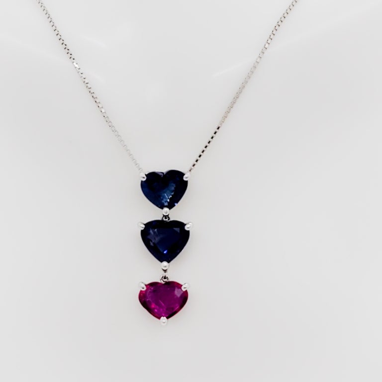 Estate Ruby and Blue Sapphire Dangle Pendant Necklace in Platinum For ...