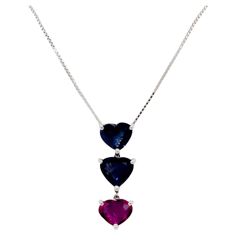 Estate Ruby and Blue Sapphire Dangle Pendant Necklace in Platinum For ...