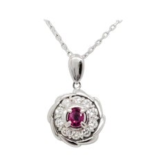 Estate Ruby and Diamond Pendant Necklace in Platinum