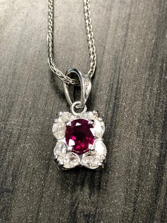Estate Ruby and Diamond Pendant Necklace in Platinum