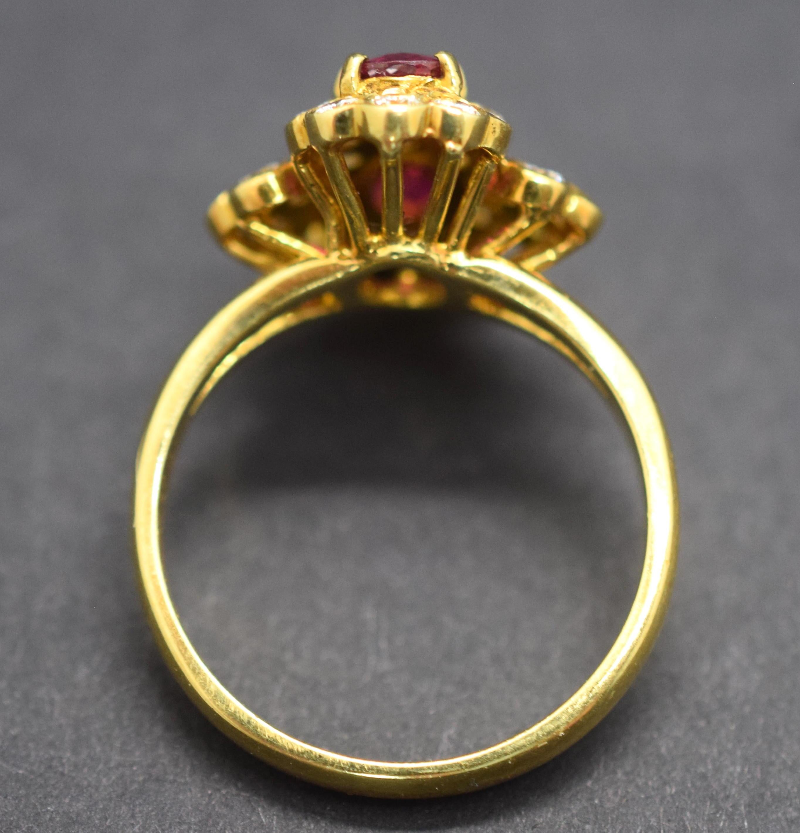 Oval Cut Estate Ruby and Diamond Ring 18 Karat