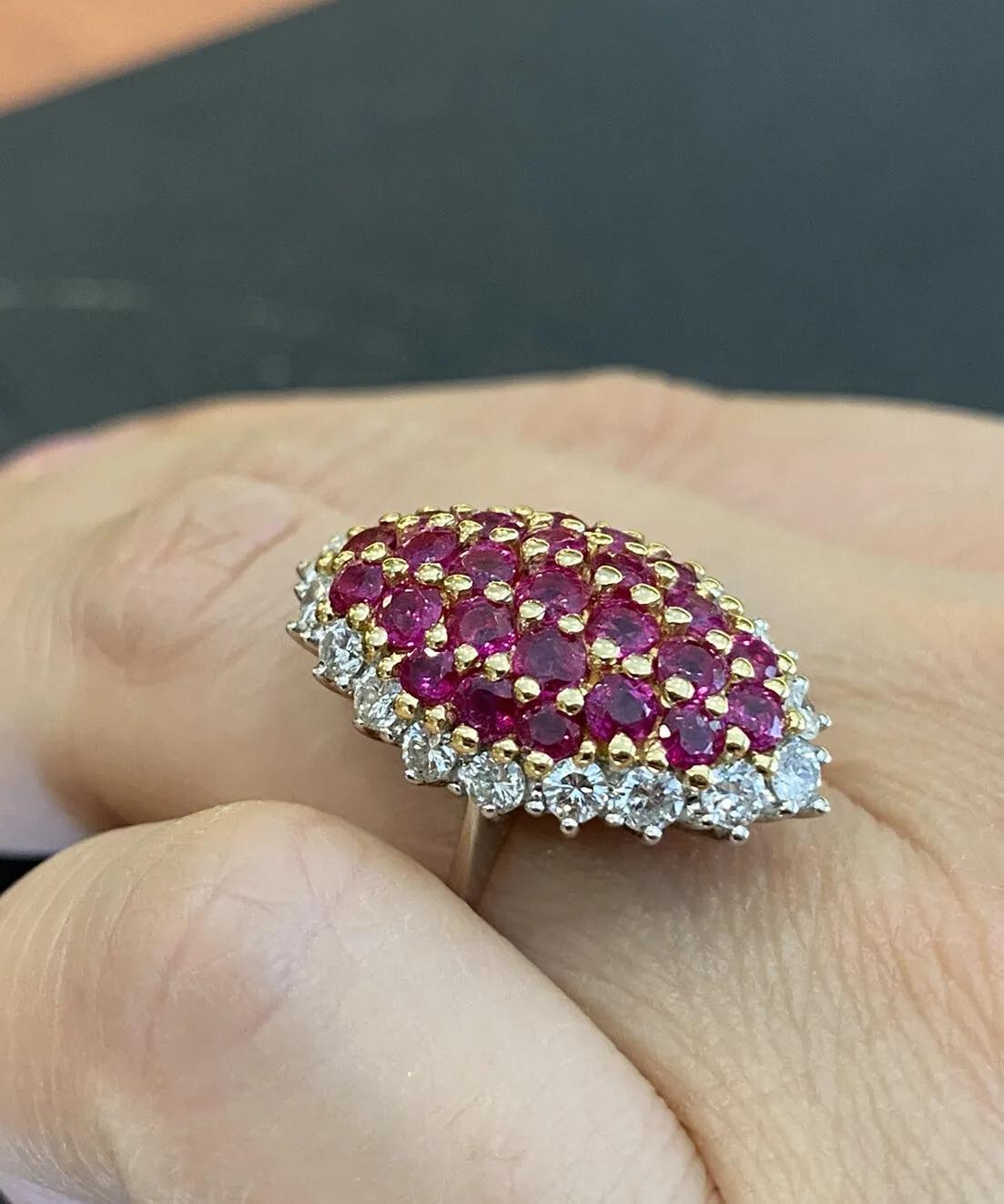 Round Cut Estate Ruby and Diamond Ring in 18k White Gold and 18k Yellow Gold For Sale