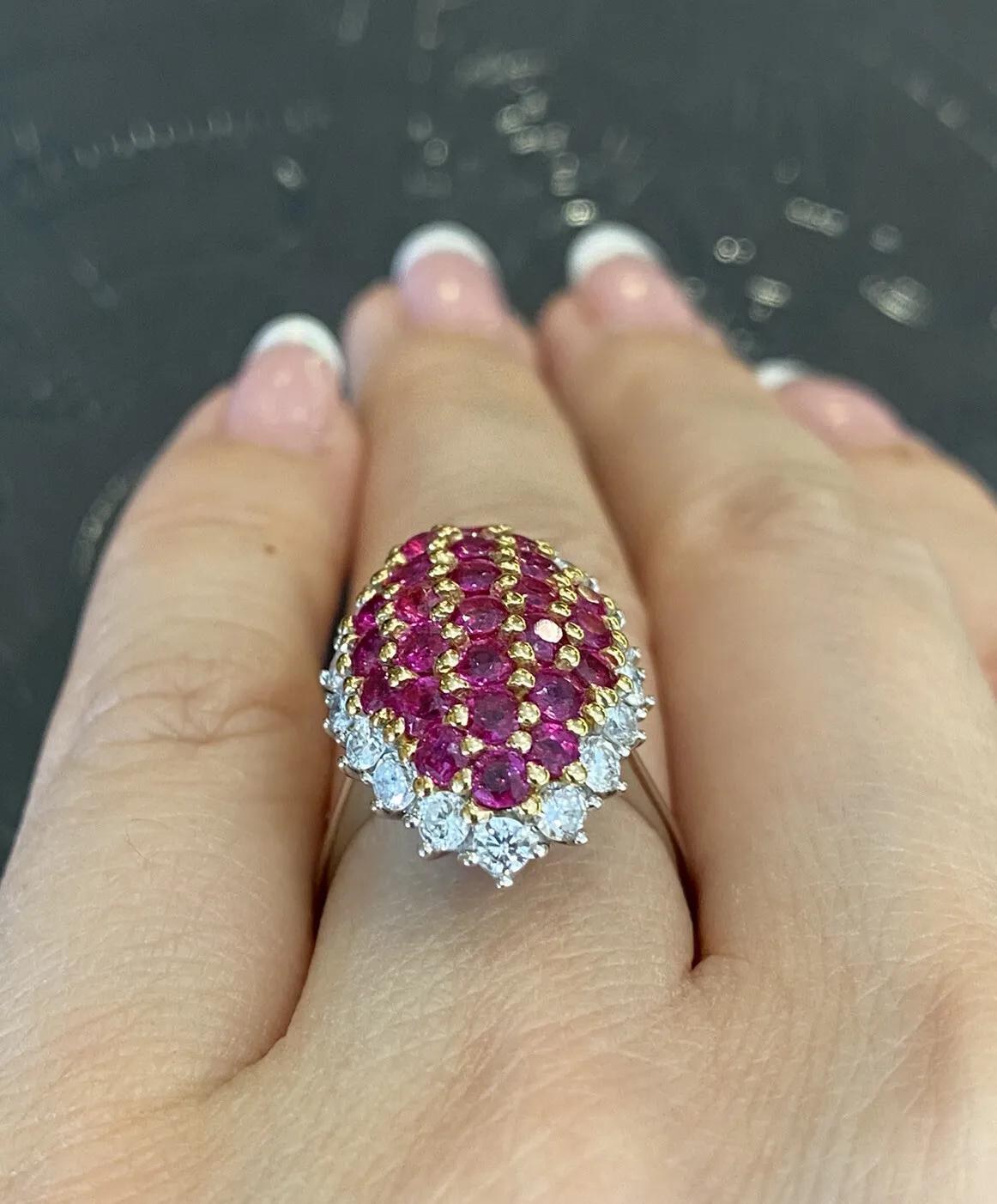 Estate Ruby and Diamond Ring in 18k White Gold and 18k Yellow Gold In Excellent Condition For Sale In La Jolla, CA