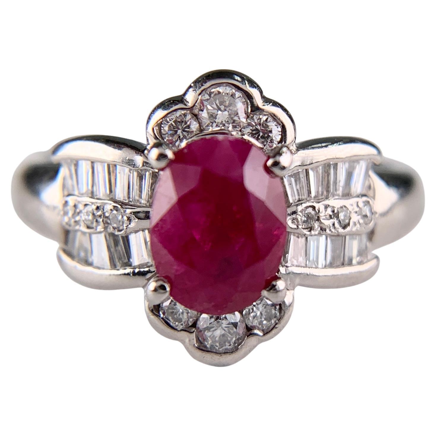 Estate Ruby and Diamond Ring Platinum